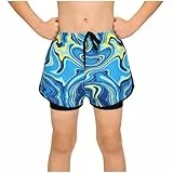 XINYUNZU Badeshorts Jungen Schnelltrocknend Badehose 2 in 1 Shorts Leichte Boardshorts Bademode Schwimmhose Kurz Strand Sportshorts Schwimmshorts Boys Bedruckte Badehosen für Kinder Himmelblau 4XL