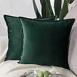 Madizz 2er Set Samt Dekorativ Zierkissenbezüge Luxus Stil Kissenbezug für Sofa für Schlafzimmer Armeegrün 40x40 cm Quadrat