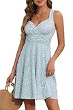 YUTILA Sommerkleid Damen V-Ausschnitt Ärmelloses Kleider Midi Blumenmuster Leicht Kleid Strandkleid