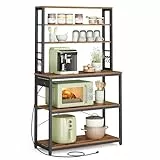 VASAGLE Bäckerregal mit Steckdose, 80 cm, Kaffeebar für Küche mit Aufbewahrung, 6-stöckige Küchenregale mit 6 Haken, Mikrowellenständer, rustikales Braun und Schwarz UKKS119K01