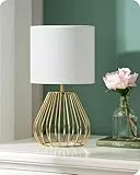 EDISHINE Nachttischlampe, Moderne Tischlampe Industrial mit E14 Leuchtmittel, Vintage Tischleuchte, für Schlafzimmer, Wohnzimmer, Weiß & Gold