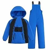 JiAmy Zweiteiliger Schneeanzug für Kinder, Skianzug mit Kapuze mit Praktische Taschen Winddicht Warme Skijacke + Skihose für 6-8 Jahre