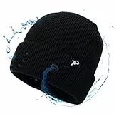 TOP-EX wasserdichte Wintermütze Herren & Damen, Warme Fleece-gefütterte Strickmütze Beanie, Winddichter, Atmungsaktive Lauf- & Skimütze, Regenschutz, Herrenmütze Schwarz L/XL
