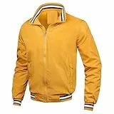 UHouse Bomberjacke Herren Leichte Dünne Übergangsjacke Herbst Blouson Stehkragen Freizeitjacke Bequeme Jacke Outdoor Herbstjacke Freizeit Jacket Bequeme Overshirt Einfarbig Winterjacke Gelb L