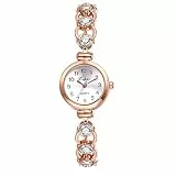 JewelryWe Armbanduhr Damen Elegant Schmale Analog Quarz Beiläufige Uhr Damenuhr mit Strass Metall-Armband Rosegold