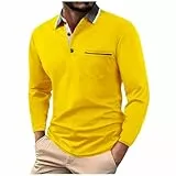 Generisch Poloshirt Herren Langarm Poloshirts Einfarbig Polo Shirts Golf Polohemd mit Knöpfen Langarmshirt Wander Longshirt Leichtes Freizeitkleid Leichtes T-Shirts GELB XL