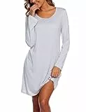 ENJOYNIGHT Nachthemd Damen Langarm Baumwolle Schlafshirt Print Sleepshirt Frauen Nachtwäsche Nachtkleid(X-Large,Linie)