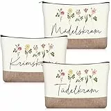 Geiserailie 3 Stück Krimskrams Kosmetiktasche Klein Jute, Segeltuch, Blumen Kulturtasche Make Up Tasche mit Spruch Schminktasche mit Reißverschluss für Damen Reise Geldbeutel