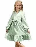 PATPAT Kleider für Mädchen in Prinzessin-Stil - Langarm Mädchenkleider mit dem perfekten Design für Teenager - Kleid Mädchen mit V-Ausschnitt für Geburtstag und Party, Hellgrün, 6-7 Jahre, 117-122