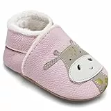 IceUnicorn Krabbelschuhe Baby Winter Krabbelschuhe Gefüttert Plüsch Hausschuhe Baby Lauflernschuhe Warm Weiche Leder Babyschuhe(Grau Pudergiraffe, 6-12 Monate)