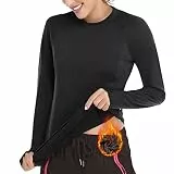 Soneven Sportshirt Damen Langarm Atmungsaktiv Funktionsshirt Damen Langarm Laufshirt Fleece Thermo Laufshirt langarmshirts Pullover mit Daumenlöche Running Longsleeve Sportoberteile Herbst Schwarz M