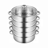 5-Stufiges Dampfgarer-Topfset,Edelstahl Dampfgarer mit Glasdeckel,Multifunktional Dampfkocher,dampftopf,zum Garen von Gemüse, Meeresfrüchten, Suppen, Eintöpfen und Pasta (26 cm)