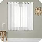 MRTREES Voile Gardinen Vorhang halbtransparent kurz mit Ösen in leinenoptik Stores Gardinen Schals für Wohnzimmer Schlafzimmer Kinderzimmer Weiß 175×140cm (H×B) 2er Set