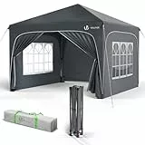 VOUNOT® Pavillon 3x3m mit 4 Seitenteilen & 4 Sandsäcke, Pop Up Faltpavillon, Wasserdicht, Faltbar Gartenzelt Partyzelt, inkl. Tasche, Grau