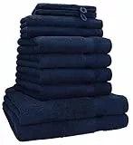 Betz 10-TLG. Handtuch-Set Premium 100% Baumwolle 2 Duschtücher 4 Handtücher 2 Gästetücher 2 Waschhandschuhe Farbe dunkelblau