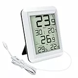 Urageuxy Kabelgebundenes digitales Innen-/Außenthermometer, Innen-/Außentemperaturmonitor mit 2m wasserdichtem Kabel mit Min/Max Aufzeichnung und Fühler für Haus, Büro, Gewächshaus, Aquarium, Kühlschr