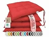ZOLLNER 4er Set Sitzkissen in 40x40cm - gemütliche Stuhlkissen mit Bindebänder - waschbar bis 30°C - in rot - Oeko Tex® Zertifiziert