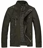 Wantdo Herren Lässige Outdoor Jacke Leicht Baumwolle Jacken Stehkragen Übergangsjacke Cargo Reißverschluss Mäntel Grün XL