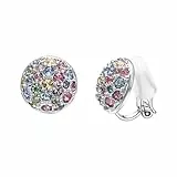 Vogem Ohrclips Damen Ohne Ohrlöcher Gold Bunte Zirkonia Kristall Klips Ohrringe für Damen Mädchen Rund Ohrclips Hochzeit Modeschmuck