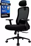 Milacyee Bürostuhl, Ergonomischer Bürostuhl mit Verstellbarer 4D Lendenwirbelstütze, Schreibtischstuhl mit Kopfstütze, Drehstuhl mit 90°-130° Liegefunktion (Abschließbar), Netzstuhl bis 150KG, Schwarz
