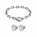 Emporio Armani Herren Silberfarbener Edelstahl Armband und Ohrringe, Set