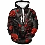 Girren Herren Kapuzenpullover mit Drachenmuster, 3D-Grafik, lässig, langärmelig, Schwarz1, Small