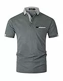 GNRSPTY Herren Poloshirts Kurzarm Baumwolle Polo Shirts Männer Slim Fit Polohemd Golf Farbe Nähen T-Shirt S-XXL,Grau 1,L