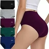 IceReco Unterhosen Damen Bauchweg High Waist Unterhose Damen Baumwolle Unterwäsche Frauen Set 5er Pack Slip Schlüpfer Panties Briefs Underwear Stretch Atmungsaktiv Weich Schwarz Grau Rot Blau Grün XL
