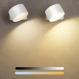 Diealles Shine LED Wandleuchte Innen 2 Stück, Aufladbare Wandleuchten mit 3 Helligkeit und 3 Farbe, 360° Drehbarer Touch Control Akku Wandlampe für Schlafzimmer Küche Badezimmer Wohnzimmer (Weiss)