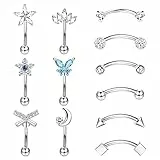 Kakonia 12stk 16G Rook Piercing für Frauen Männer Edelstahl Augenbrauen Piercing Schmuck Piercing Ohr Curved Barbell Piercing Banane Short 6mm 8mm