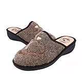 JOMIX Damen Hausschuhe Winter Bequeme Pantoffeln Niedriger Keilabsatz aus Filz mit Gestickten Herzen Warm Weich Rutschfest Made in Italy ITD2412 Kamelfarbe 39