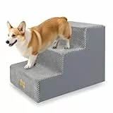 Nepfaivy Hundetreppe für Kleine Hunde 3-Stufig, Hundetreppe Hunderampe für Bett und Sofa aus Hochdichtem Schwamm, Haustiertreppe mit Abnehmbarem, Waschbarem Bezug und Rutschfestem Boden, 53x40x39cm