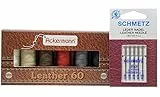 ZickZackNaehmaschine Ackermann Leather Nähgarnset Farben Mix Stärke 60, 6X 120m + Schmetz Leder-Nadel-Sortiment