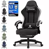 GTPLAYER Gaming Stuhl Ergonomischer Gaming Sessel Schreibtischstuhl mit Stoffoberfläche, Federsitzkissen, Verbindungsarmlehnen und Fußstütze 150KG,dunkelschwarz