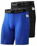 Runhit 1/2 Pack Herren Kompressionsshorts - Base Layer Schnelltrocknende Laufhose Fußball Unterziehhose Atmungsaktive Radlerhose Männer Kurz Kompressionshose mit Handytasche Schwarz+Königsblau XL