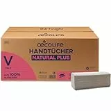 œcolife Papierhandtücher Natural Plus, 3000 Blatt, 2-lagig, 25x23cm, V-Falz, 100% Altpapier