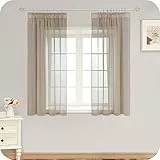 MRTREES Gardinen mit Kräuselband Stores Gardinen Beige kurz transparent 160X140cm (HXB) Schlaufenschals 2er Set Vorhänge in Leinenoptik für Wohnzimmer Schlafzimmer Mädchen Jugend Curtains