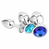 Belmalia 3x Metall Analplug | Butt Plug Eis Blauer Kristall | Purer Lust Genuss in 3 Größen für Frauen, Paare, Männer | Anal Plug Set Silber