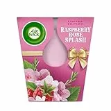 Air Wick Wohlfühl-Duftkerze XL im Glas – Duft: Raspberry Rose Splash – Bis zu 40 Stunden Brenndauer – Enthält natürliche ätherische Öle – 220 g Duftkerze