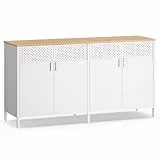 SONGMICS Aufbewahrungsschrank, Metallschrank, mit 4 Türen, Magnetverschluss, Verstellbarer Einlegeboden, Stahlgestell, 40 x 141 x 76 cm, wolkenweiß-eichenbeige LSC205WC01