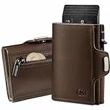 GSG SINCE 1998 Geldbörse Herren, Slim Wallet mit Münzfach, ID-Fenster, Portemonnaie mit RFID Schutz, Kartenhalter mini Portemonnaie Herren Dunkelbraun