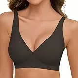 Vijamiy Damen BH Ohne Bügel V-Ausschnitt Push Up Seamless Gepolstert Bra für Weichen Halt Soft Komfort mit BH-Verlängerung(Schwarzbraun,S)
