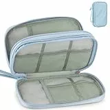 Teskyer PU Leder Kabeltasche Organizer, Doppelschicht Reise Elektronik Zubehör Kabel Organizer Tasche, Tragbare Tech Pouch für Ladegeräte, Kabel, Power Bank, SM05 - Cyan