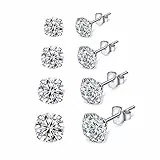 Shuxin Damen Ohrstecker Silber, 4 Paare 925 Sterling Silber Zirkonia Ohrstecker Ohrringe Set, Hypoallergen Unisex Klein Schlafen Knorpel Ohrstecker mit 5A Weiß Zirkonia, Ohrringe Größe in 3, 4, 5, 6mm