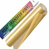 HTVRONT Plotterfolie Textil Gold 30,5cm × 152,4cm Flexfolie zum Aufbügeln auf T-Shirt