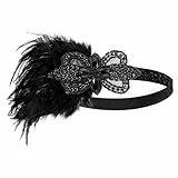 Yolev Kopfschmuck 20er Jahre Damen, Schwarzes Flapper-Haarband, Funkelnde Strasssteine ​​und Federn, 1920er Gatsby Accessoires Damen für Retro Party Fasching Kostüm
