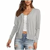 EMATOP Strickjacke Damen Leichte Langarm Cardigan Casual Einfarbig Bolerojacke Elegant Bequem Strickpullover V-Ausschnitt Klassisch Übergangsjacke Vorne Offen Pullover Freizeit Kurz Jacke