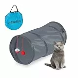 Relaxdays Katzentunnel faltbar, BxD: ca. 50x25 cm, Katzenröhre mit Spielzeug & Tasche, interaktiver Spieltunnel, grau