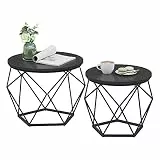 VASAGLE Runder Couchtisch, 2er Set, Beistelltisch, Sofabeistelltisch, moderner Stil, abnehmbare Platte, Stahlrahmen, für Wohnzimmer, Schwarz LET040B22