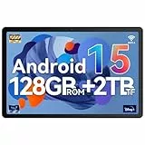 Whitedeer Tablet, Android 15 Tablet 10 Zoll mit 128GB ROM+2TB TF, Octa Core, Widevine L1, Wi-Fi 6G/BT 5.3, 6200mAh, Computermodus unterstützt - Schwarz